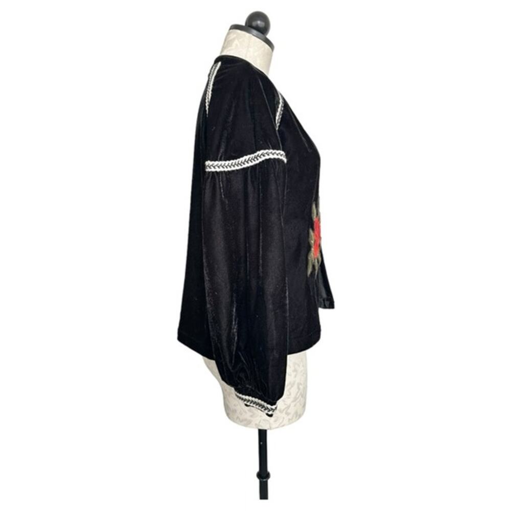 Elodie Velvet Roses Embroidered Jacket Open Front Peasant 3/4 Sleeves Size S - Picture 6 of 15